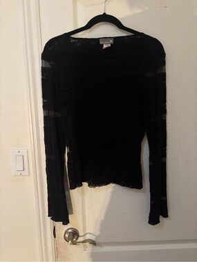 Papillon Blanc Black Sheer Lace Long-Sleeve Top